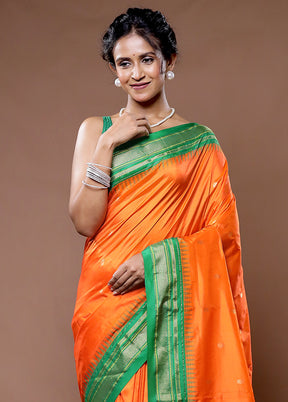 Rust Kanjivaram Pure Silk Saree With Blouse Piece - Indian Silk House Agencies