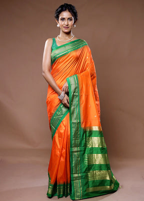 Rust Kanjivaram Pure Silk Saree With Blouse Piece - Indian Silk House Agencies