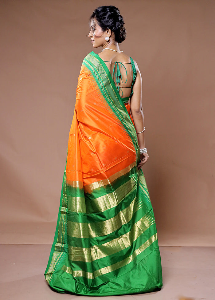 Rust Kanjivaram Pure Silk Saree With Blouse Piece - Indian Silk House Agencies