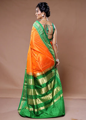 Rust Kanjivaram Pure Silk Saree With Blouse Piece