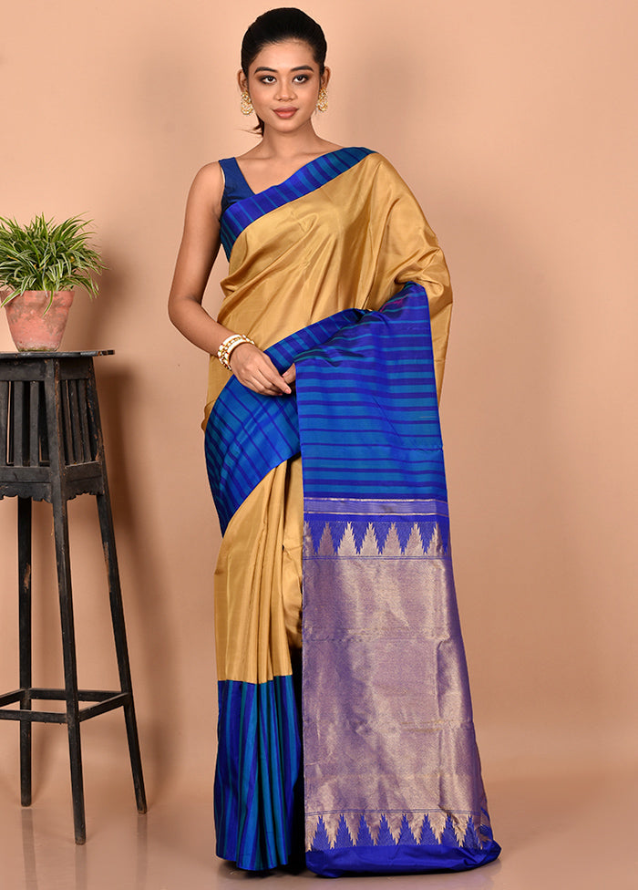 Golden Pure Kanjivaram Silk Saree With Blouse Piece - Indian Silk House Agencies