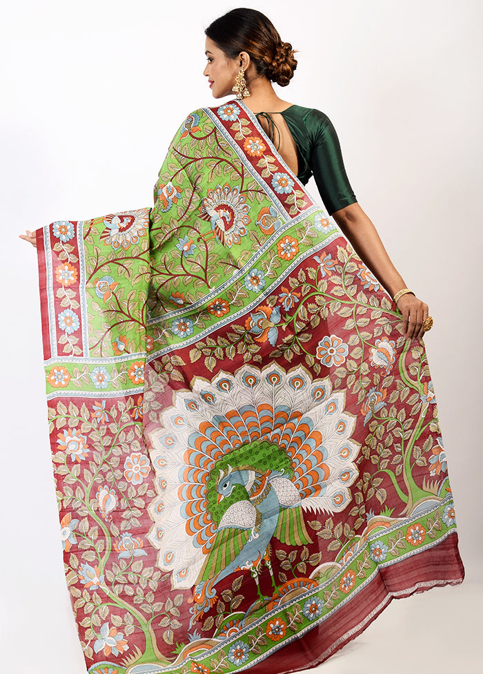 Green Pure Printed Silk Saree Without Blouse Piece - Indian Silk House Agencies