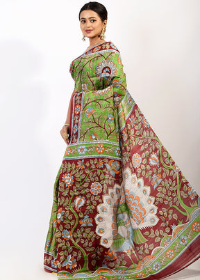 Green Pure Printed Silk Saree Without Blouse Piece - Indian Silk House Agencies