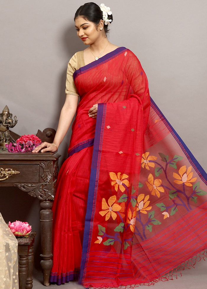 Red Matka Silk Saree With Blouse - Indian Silk House Agencies