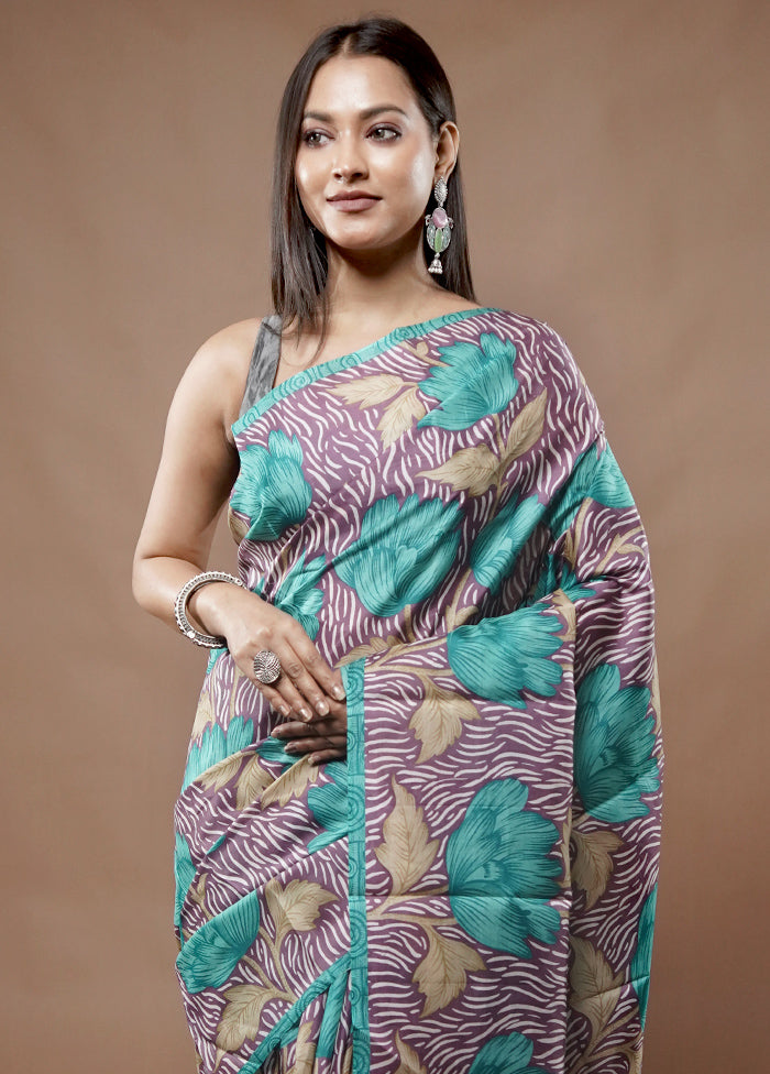 Cream Printed Pure Silk Saree With Blouse Piece - Indian Silk House Agencies
