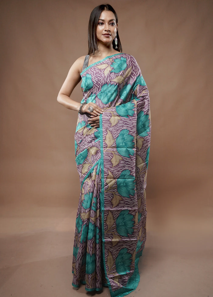 Cream Printed Pure Silk Saree With Blouse Piece - Indian Silk House Agencies