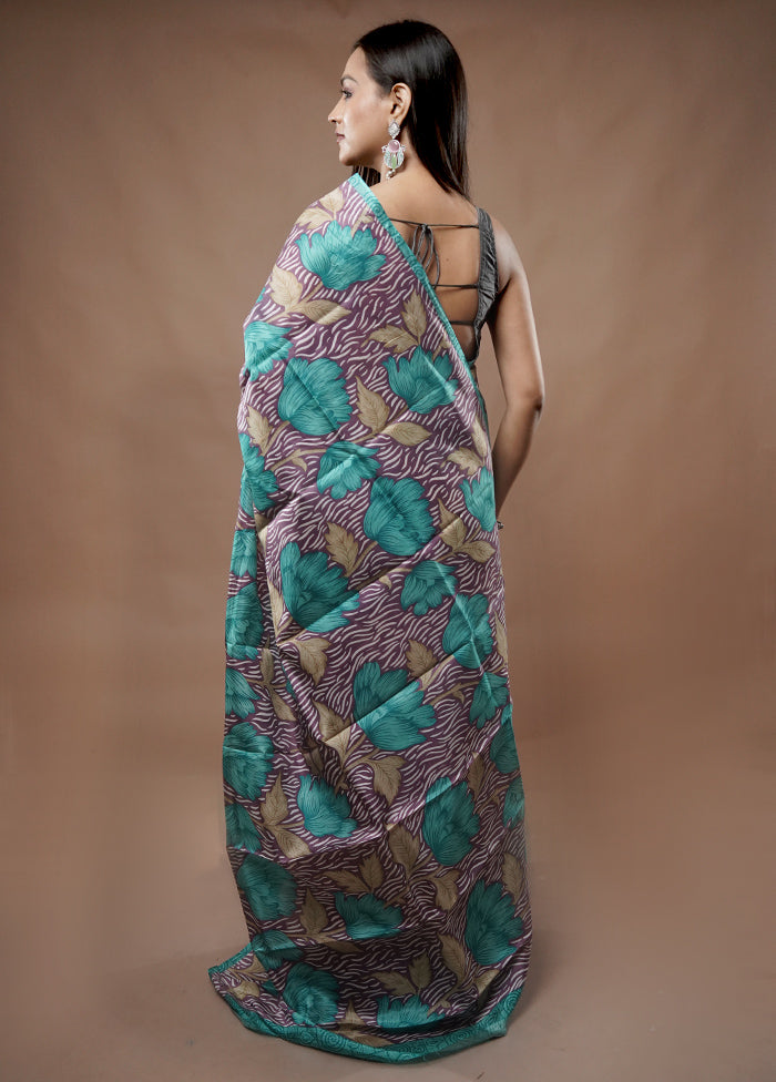 Cream Printed Pure Silk Saree With Blouse Piece - Indian Silk House Agencies