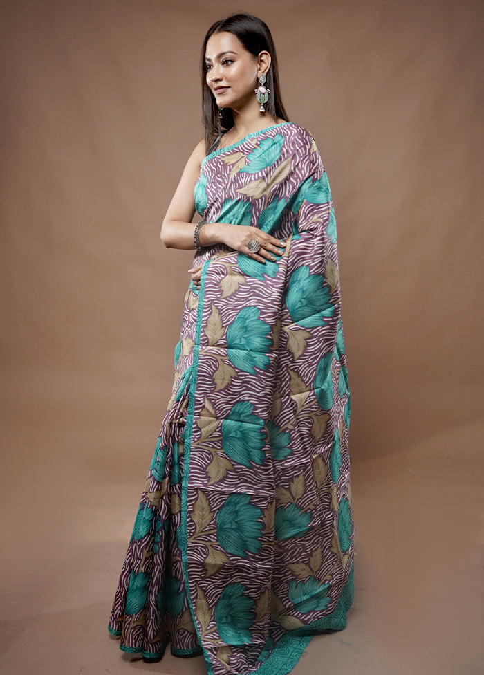 Cream Printed Pure Silk Saree With Blouse Piece - Indian Silk House Agencies