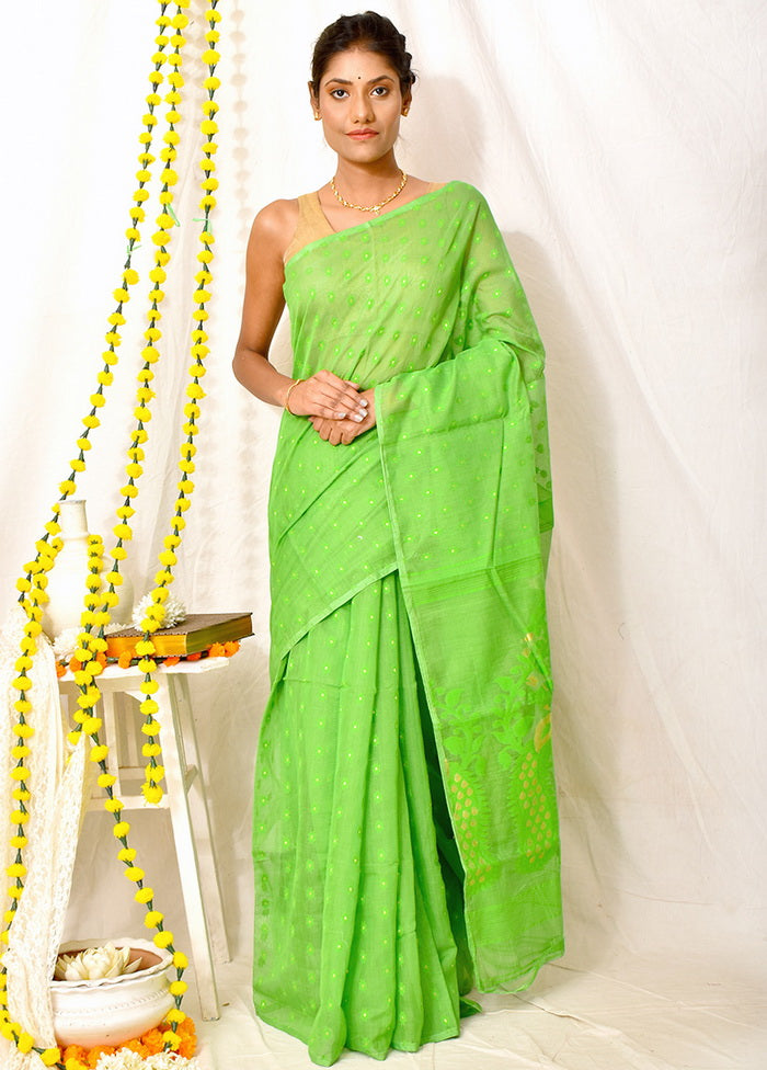 Green Tant Jamdani Saree Without Blouse - Indian Silk House Agencies