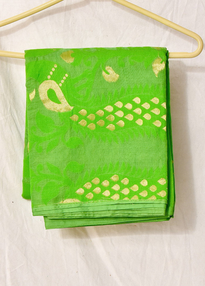 Green Tant Jamdani Saree Without Blouse - Indian Silk House Agencies