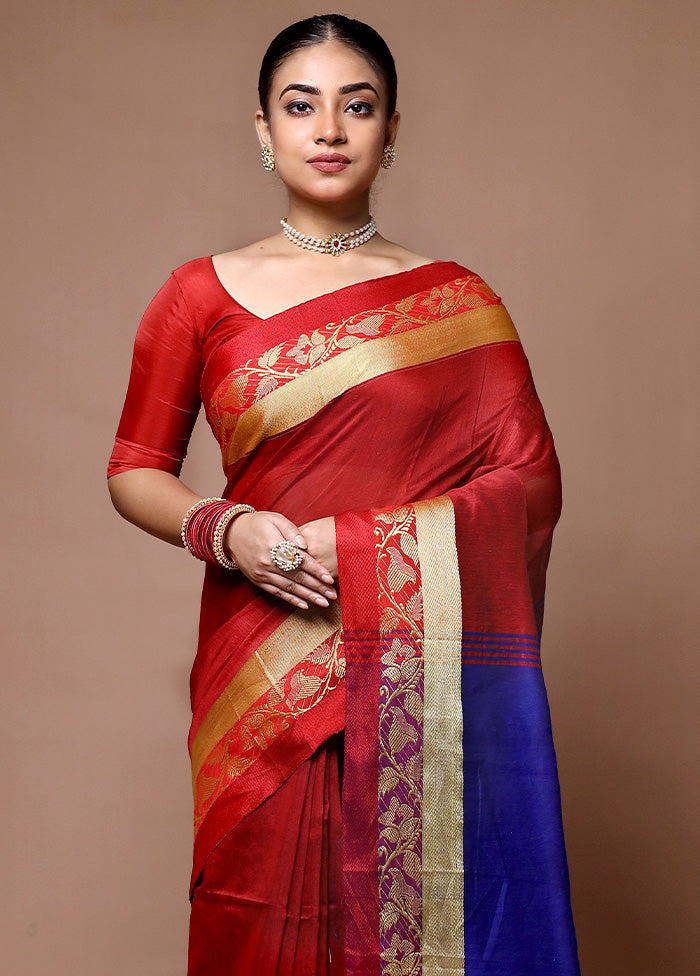 Maroon Matka Silk Saree With Blouse Piece