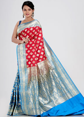Bridal Red Patli Pallu Banarasi Silk Saree With Blouse Piece - Indian Silk House Agencies