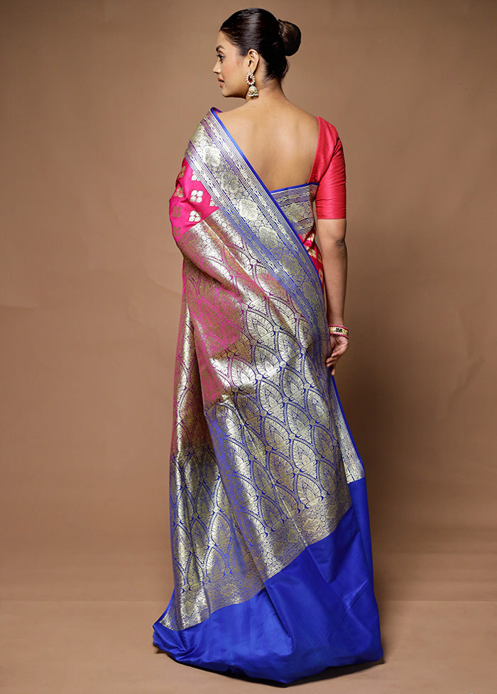 Pink Banarasi Silk Saree With Blouse Piece