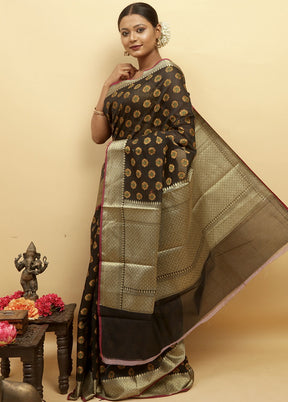 Black Kora Silk Saree With Blouse - Indian Silk House Agencies