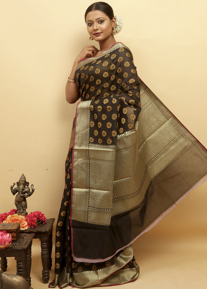 Black Kora Silk Saree With Blouse - Indian Silk House Agencies