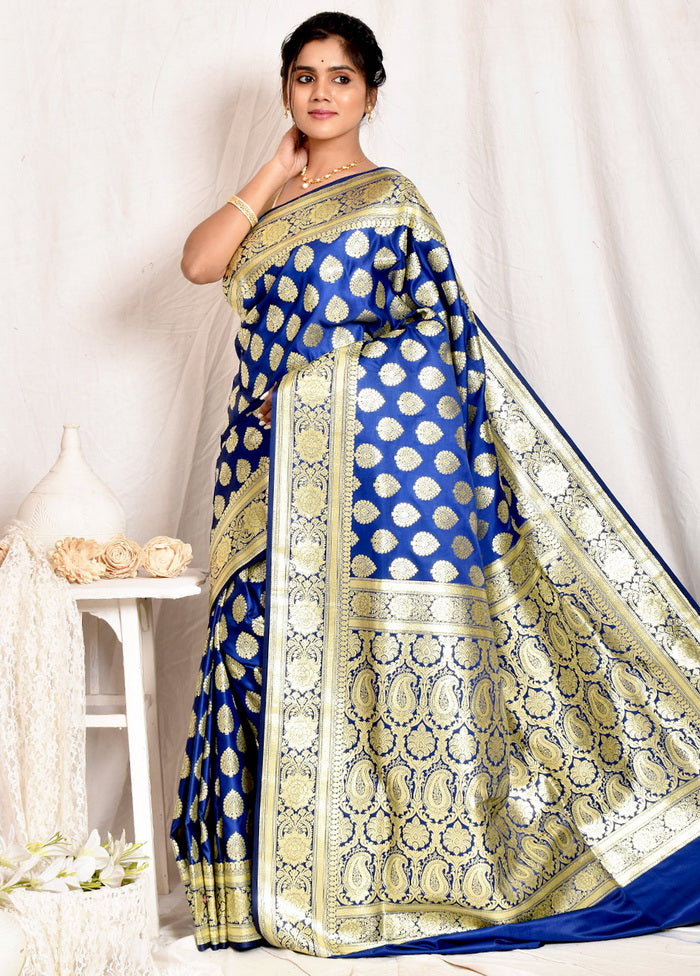 Blue Banarasi Silk Saree With Blouse - Indian Silk House Agencies