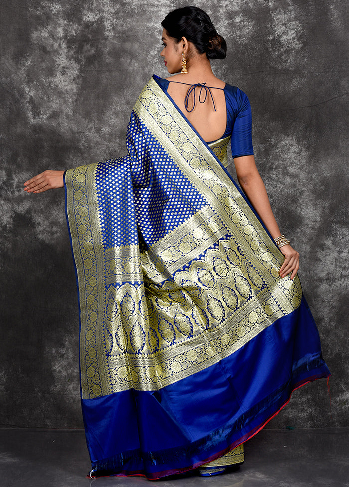 Navy Blue Banarasi Silk Saree With Blouse Piece - Indian Silk House Agencies