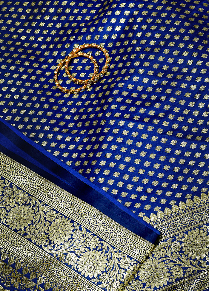 Navy Blue Banarasi Silk Saree With Blouse Piece - Indian Silk House Agencies
