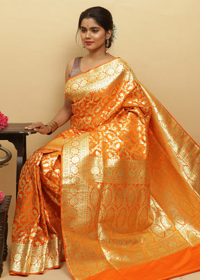Rust Zari Woven Banarasi Silk Saree With Blouse - Indian Silk House Agencies