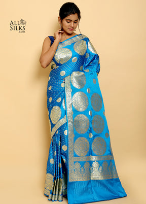 Blue Banarasi Silk Saree With Blouse Piece - Indian Silk House Agencies