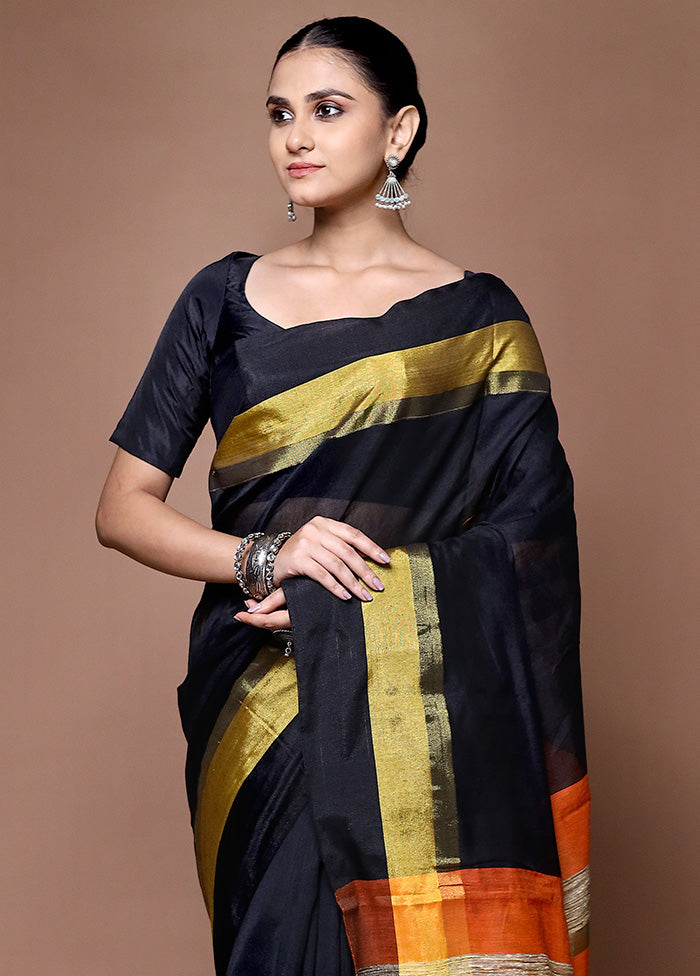 Black Matka Silk Saree With Blouse Piece