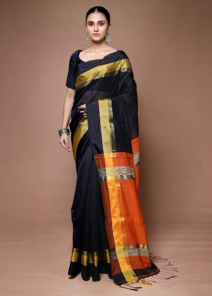 Black Matka Silk Saree With Blouse Piece