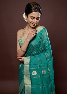 Green Chanderi Cotton Saree With Blouse Piece - Indian Silk House Agencies