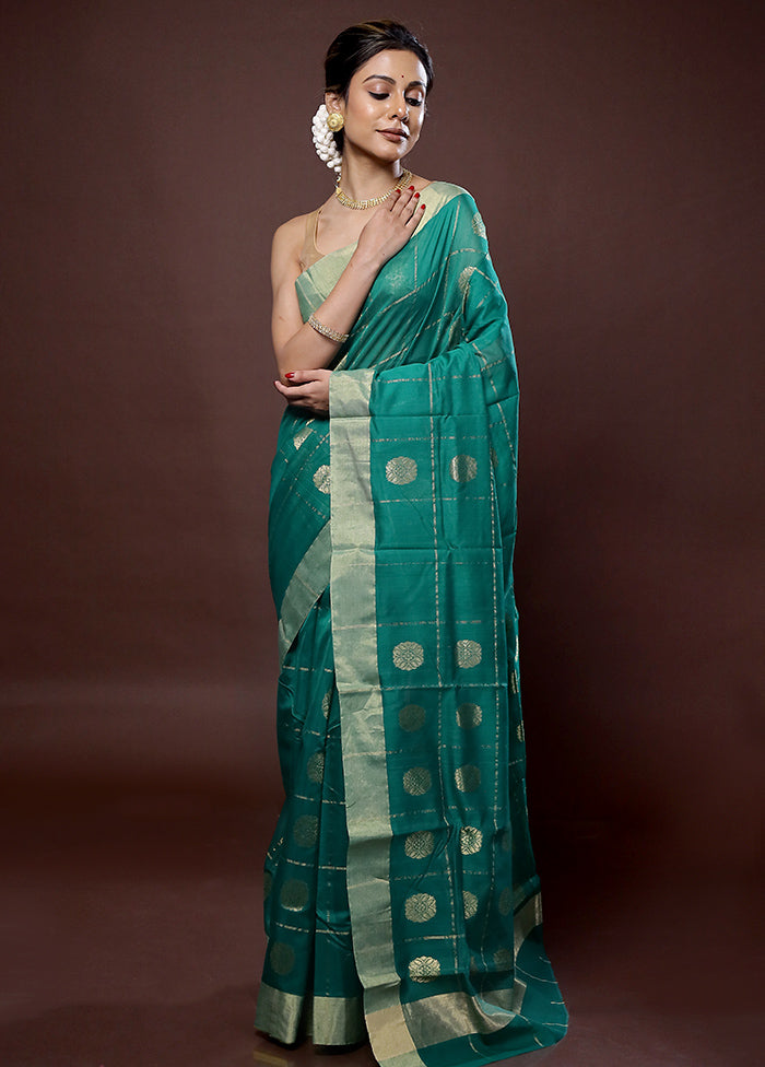 Green Chanderi Cotton Saree With Blouse Piece - Indian Silk House Agencies