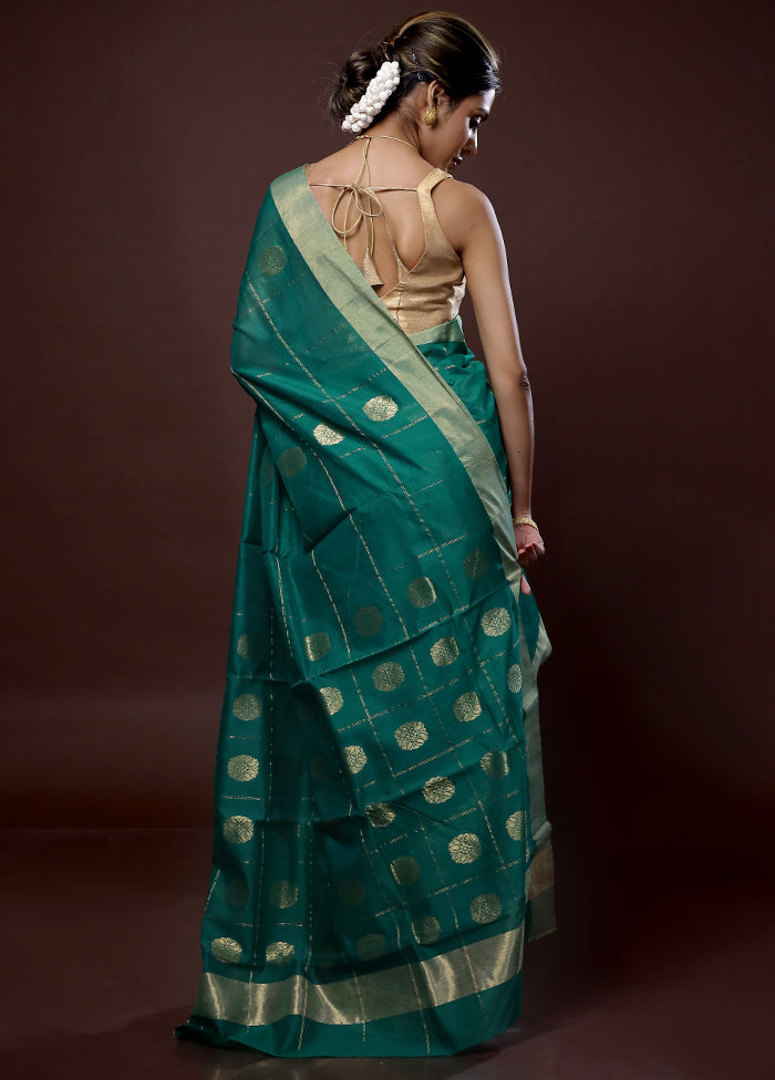 Green Chanderi Cotton Saree With Blouse Piece - Indian Silk House Agencies