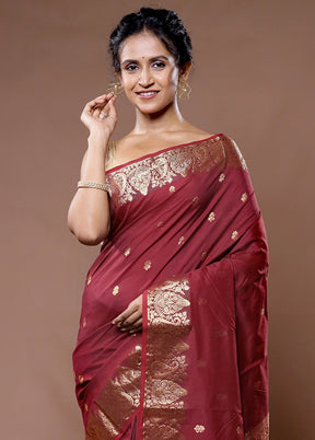 Maroon Kanjivaram Silk Saree With Blouse Piece - Indian Silk House Agencies