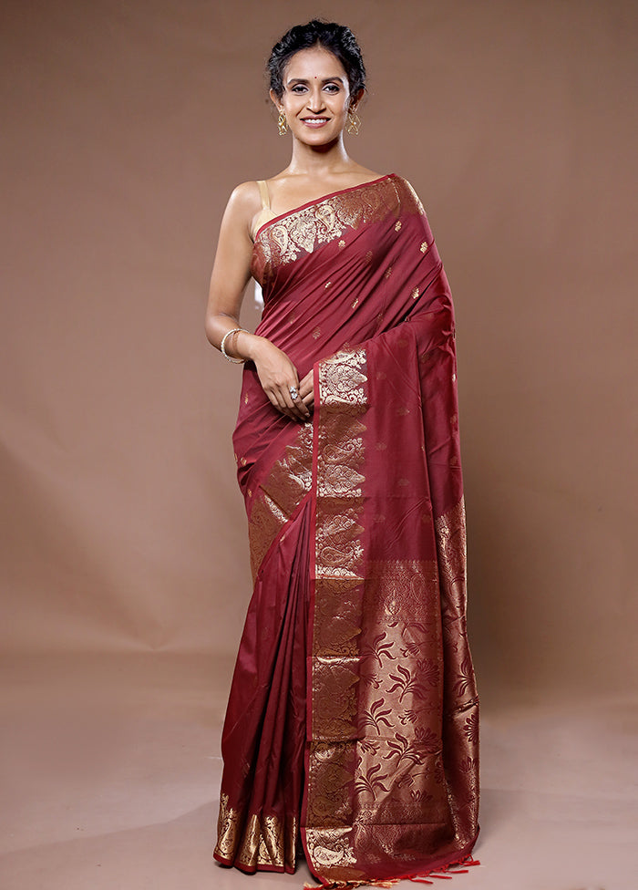 Maroon Kanjivaram Silk Saree With Blouse Piece