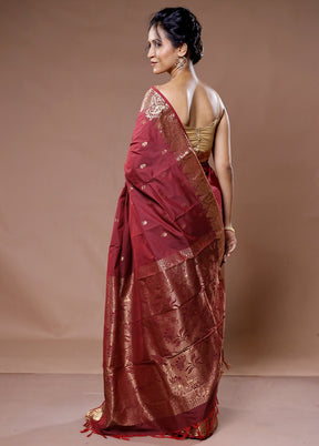 Maroon Kanjivaram Silk Saree With Blouse Piece