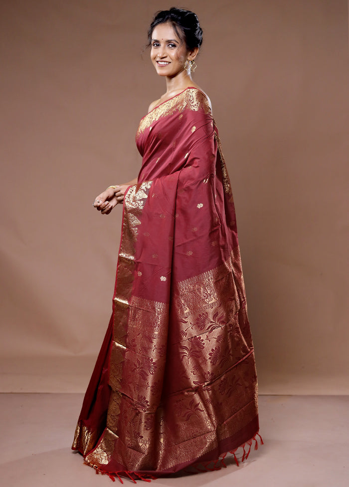 Maroon Kanjivaram Silk Saree With Blouse Piece