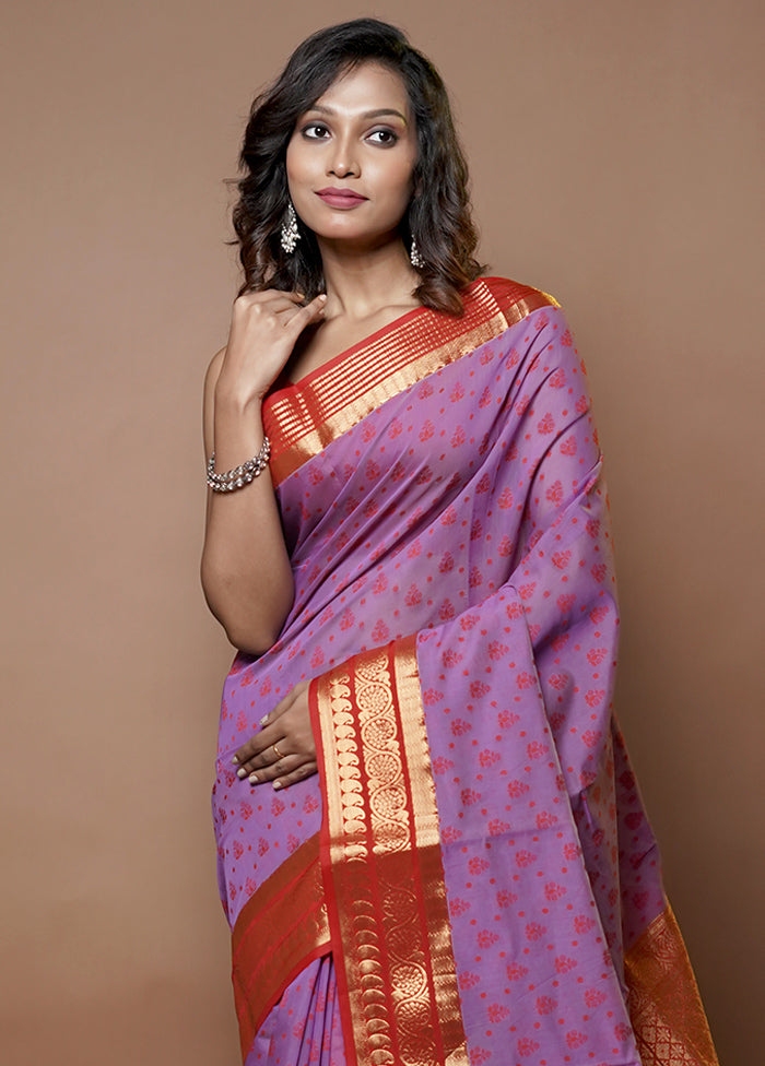 Purple Cotton Saree With Blouse Piece