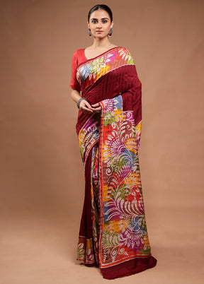 Maroon Matka Silk Saree With Blouse Piece