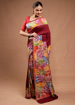 Maroon Matka Silk Saree With Blouse Piece