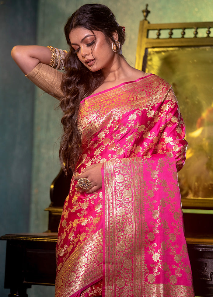 Rani Pink Pure Banarasi Silk Saree With Blouse Piece - Indian Silk House Agencies