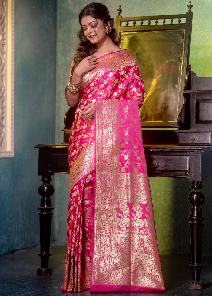 Rani Pink Pure Banarasi Silk Saree With Blouse Piece - Indian Silk House Agencies