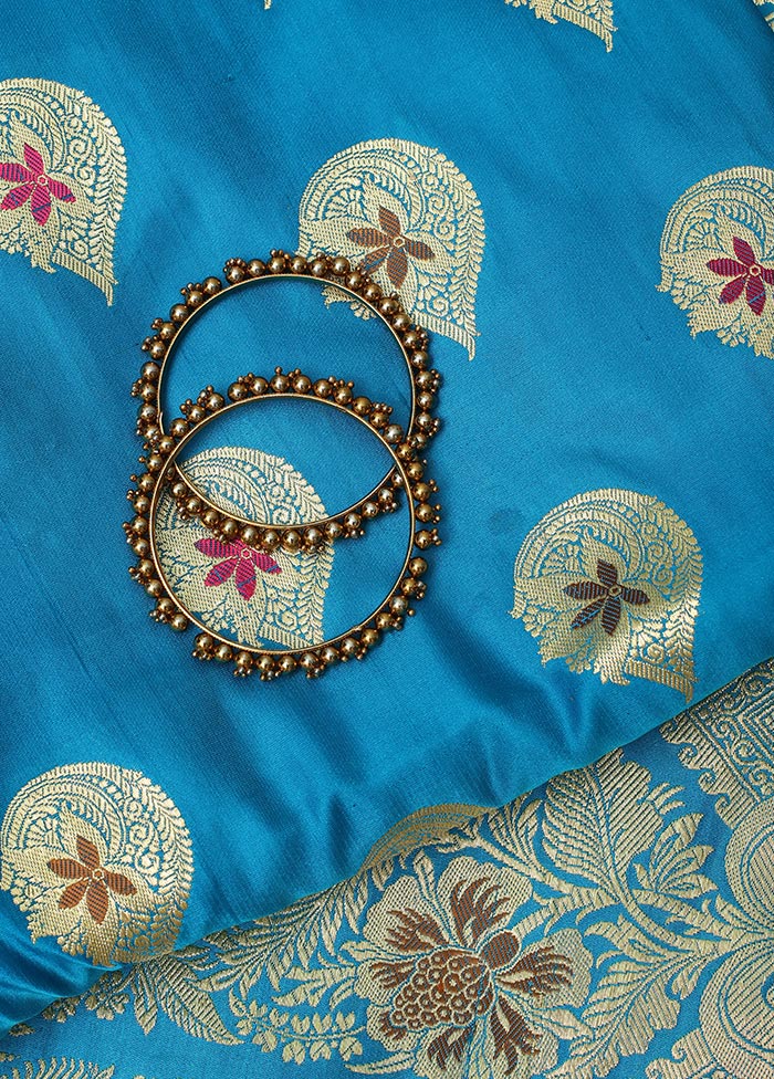 Blue Pure Banarasi Silk Saree With Blouse Piece - Indian Silk House Agencies