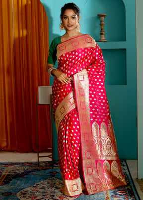 Fuchsia Pink Pure Banarasi Silk Saree With Blouse Piece - Indian Silk House Agencies