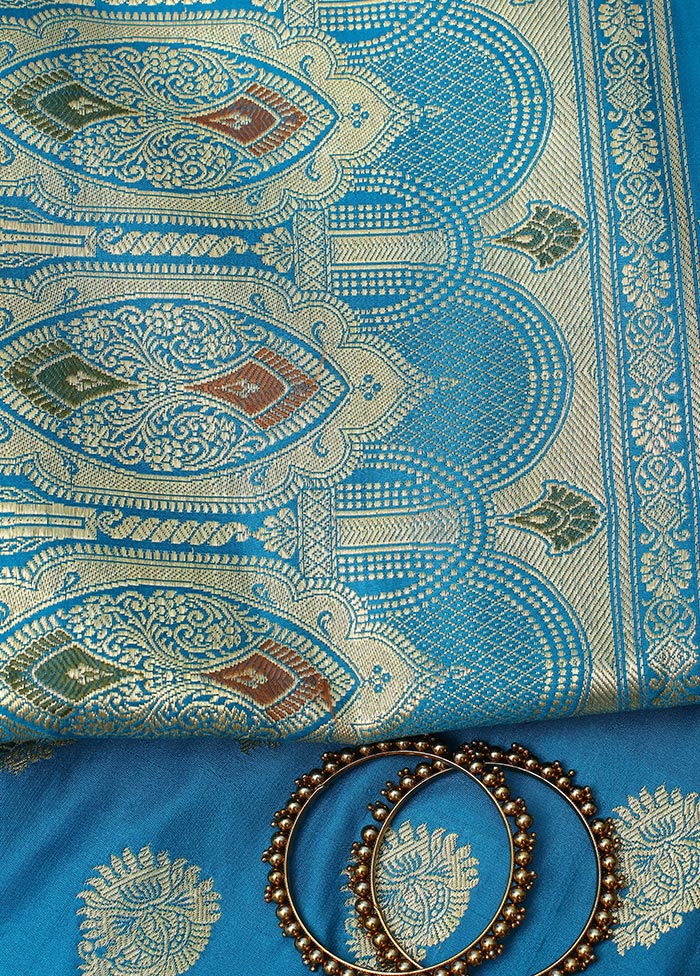 Blue Pure Banarasi Silk Saree With Blouse Piece - Indian Silk House Agencies