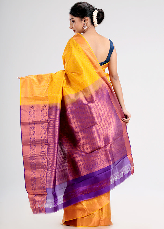 Yellow Pure Kanjivaram Silk Saree With Blouse Piece - Indian Silk House Agencies