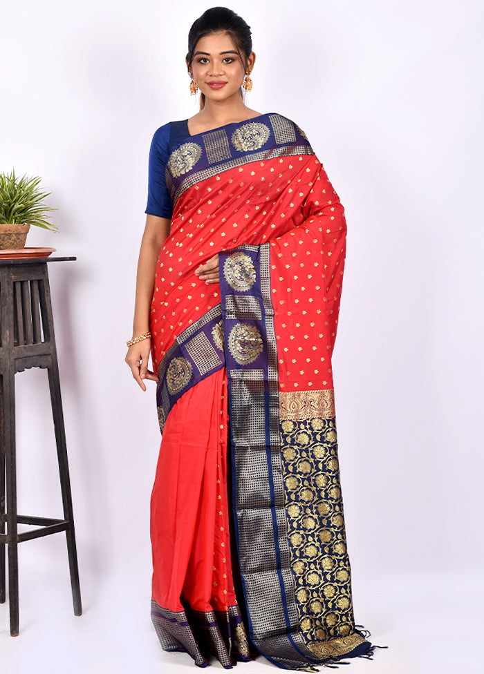 Red Kanjivaram Silk Saree With Blouse Piece - Indian Silk House Agencies