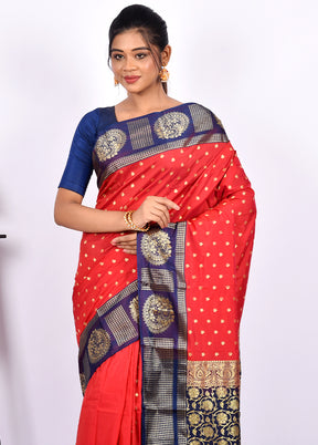 Red Kanjivaram Silk Saree With Blouse Piece - Indian Silk House Agencies