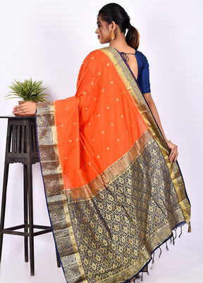 Orange Kanjivaram Silk Saree With Blouse Piece - Indian Silk House Agencies