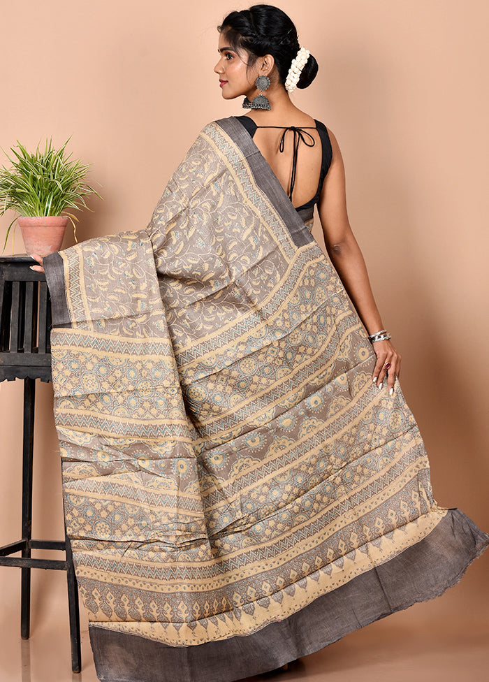 Cream Pure Tussar Silk Saree With Blouse Piece - Indian Silk House Agencies