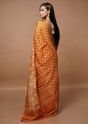 Orange Cotton Saree With Blouse Piece