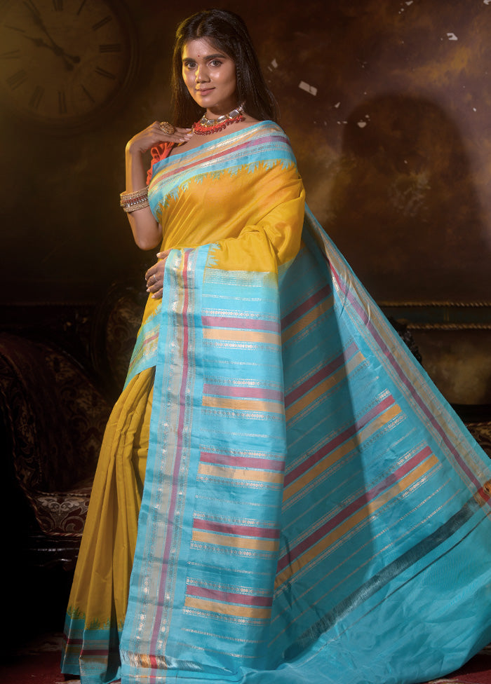 Lime Yellow Pure Gadwal Silk Saree With Blouse Piece - Indian Silk House Agencies