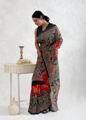 Black Printed Silk Saree Without Blouse Piece - Indian Silk House Agencies