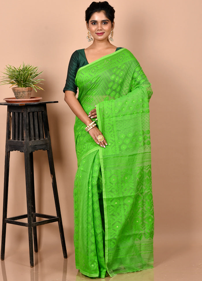 Light Green Tant Jamdani Saree Without Blouse Piece - Indian Silk House Agencies